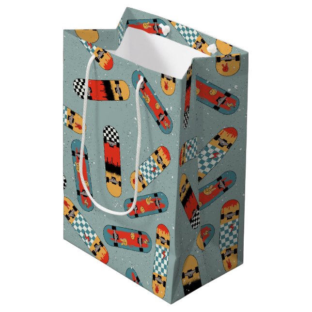 Sac Cadeau Moyen Motif Cool bleu Retro Skateboard (Devant Angle)
