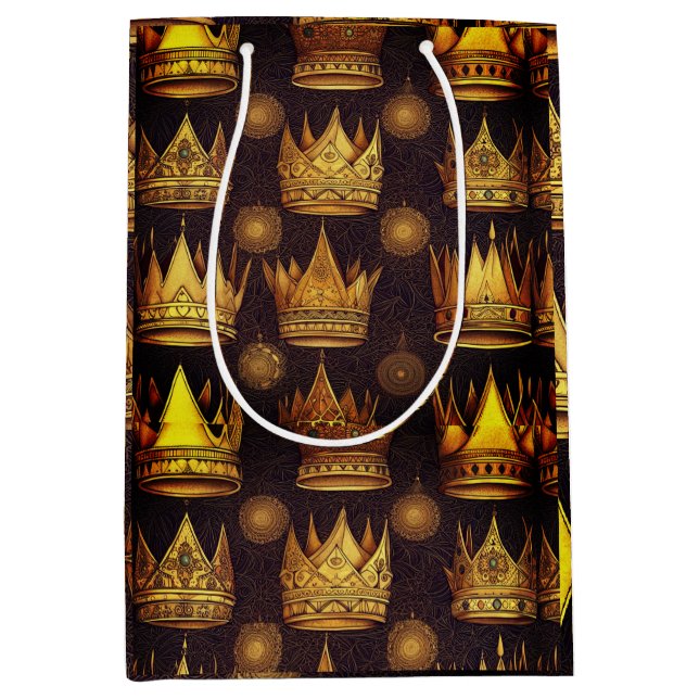 Sac Cadeau Moyen Motif Couronnes Dorées  (Devant)