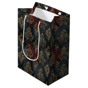 Sac Cadeau Moyen Motif Damask Noir Or Persan (2)