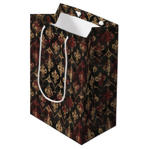 Sac Cadeau Moyen Motif Damask Noir Or Persan (5)