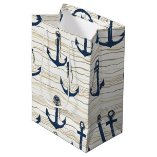 Sac Cadeau Moyen Motif d'ancre nautique sur bois flotté (1)