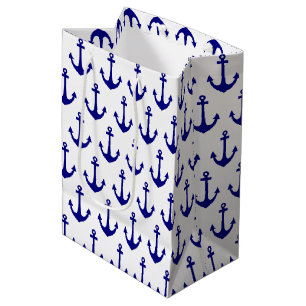 Sac Cadeau Moyen Motif d'Ancres nautiques bleu marine