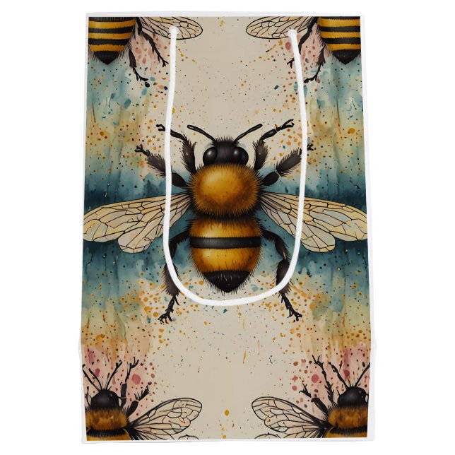 Sac Cadeau Moyen Motif d'aquarelle d'abeille dynamique (Dos)