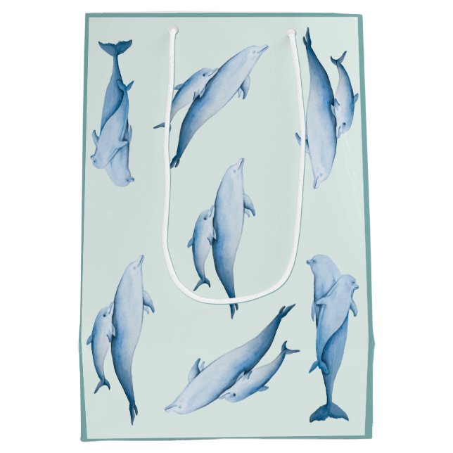 Sac Cadeau Moyen Motif d'aquarelle des dauphins (Dos)
