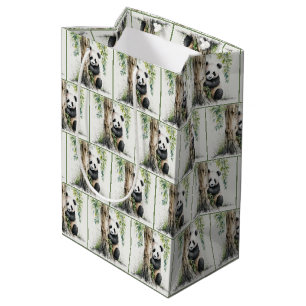 Sac Cadeau Moyen Motif d'aquarelle Panda Bear