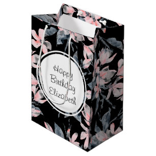 Sac Cadeau Moyen Motif d'aquarelle rose et gris