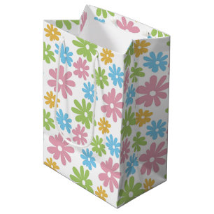 Sac Cadeau Moyen Motif d'art floral coloré rétro de l'été