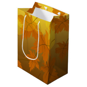 Sac Cadeau Moyen Motif d'automne avec feuilles d'érable en chute et