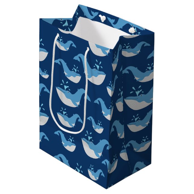 Sac Cadeau Moyen Motif de baleines de l'océan bleu profond (Devant Angle)