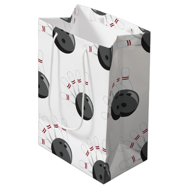 Sac Cadeau Moyen Motif de balle et de broches de Bowling personnali (Devant Angle)