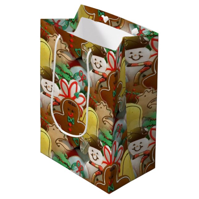 Sac Cadeau Moyen Motif de biscuits de Noël festifs (Devant Angle)