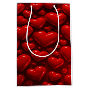 Sac Cadeau Moyen Motif de bulle Red Hearts
