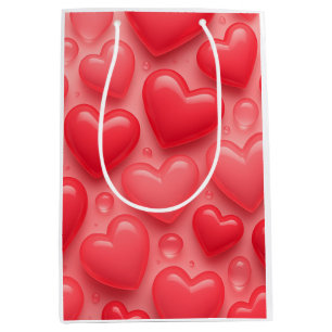 Sac Cadeau Moyen Motif de bulle rose et rouge Coeurs