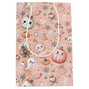 Sac Cadeau Moyen Motif de caniche d'Halloween avec Fantômes et Citr