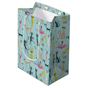 Sac Cadeau Moyen Motif de chats fantaisistes colorés amusants