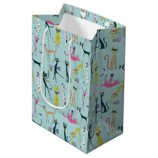 Sac Cadeau Moyen Motif de chats fantaisistes colorés amusants