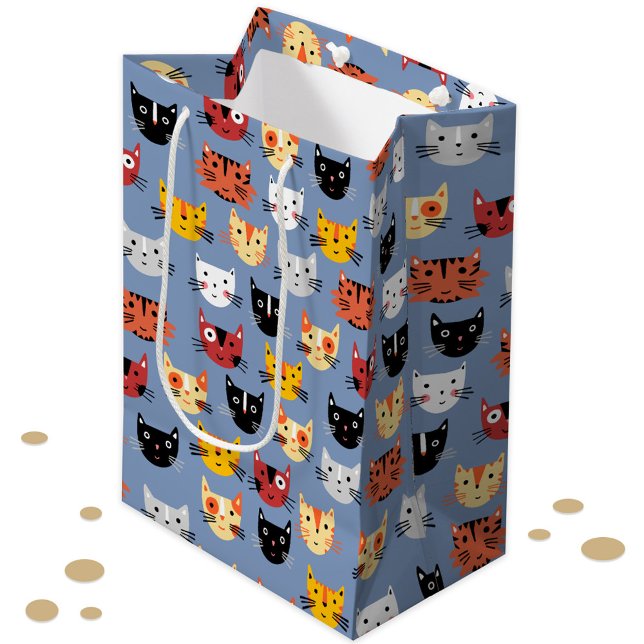 Sac Cadeau Moyen Motif de chats mignons (Cute kitty cat pattern gift bag)