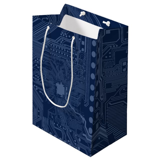 Sac Cadeau Moyen Motif de circuit Geek bleu (Devant Angle)