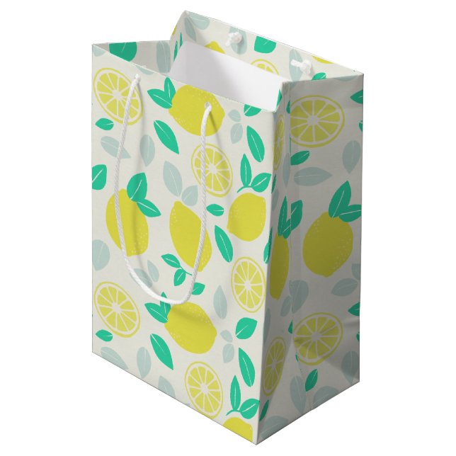 Sac Cadeau Moyen Motif de citron d'été en crème (Devant Angle)