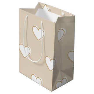 Sac Cadeau Moyen Motif de coeur simple mignon rose blanc beige