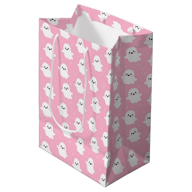 Sac Cadeau Moyen Motif de fantôme rose bébé mignon – Conception d'H (Devant Angle)