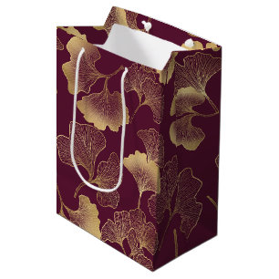 Sac Cadeau Moyen Motif de feuille de ginkgo d'or d'automne