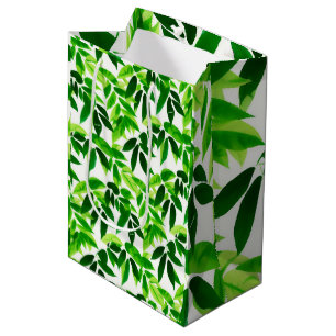 Sac Cadeau Moyen Motif de feuilles vertes