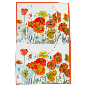 Sac Cadeau Moyen Motif de fleur de pavot rouge orange aquarelle