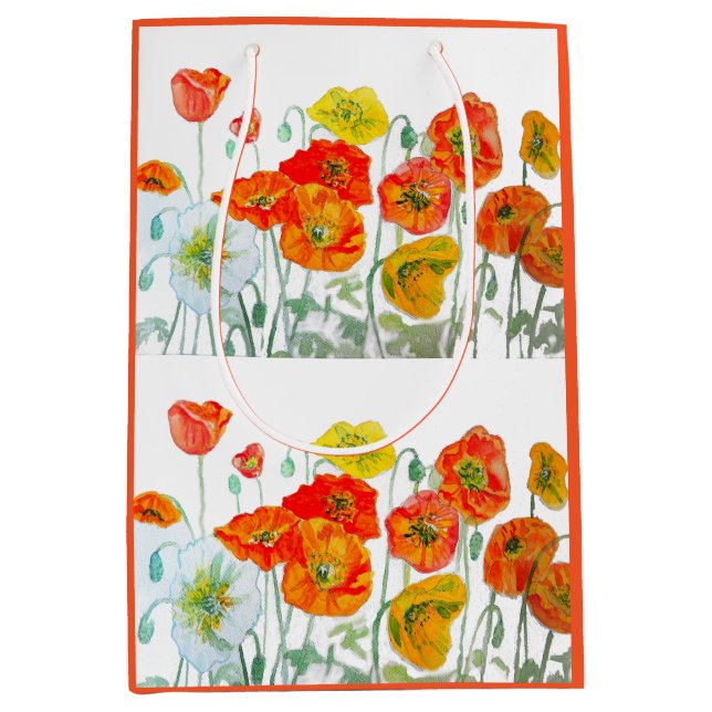 Sac Cadeau Moyen Motif de fleur de pavot rouge orange aquarelle (Devant)