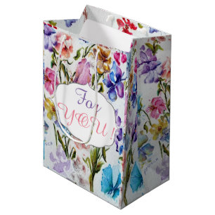 SAC CADEAU MOYEN MOTIF DE FLEURS BLANC