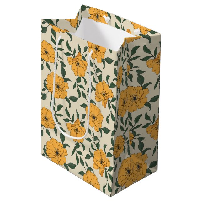 Sac Cadeau Moyen Motif de fleurs de crapaud orange (Devant Angle)