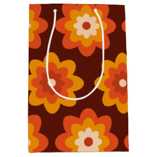 Sac Cadeau Moyen Motif de fleurs orange groovy rétro boho hippie de