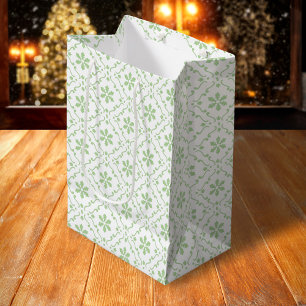 Sac Cadeau Moyen Motif de flocons de neige verts pour les fêtes de