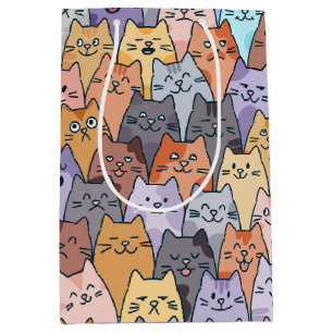 Sac Cadeau Moyen Motif de foule de chats mignons et colorés, visage
