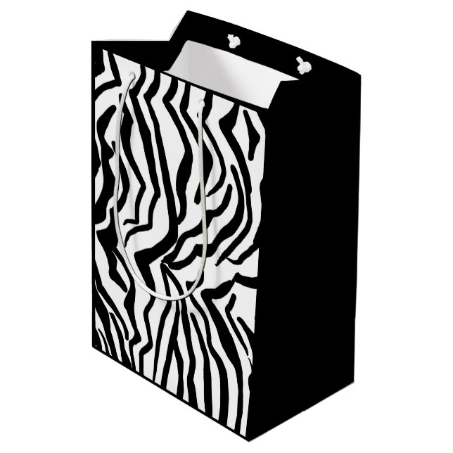 Sac Cadeau Moyen Motif de fourrure noir et blanc Zebra (Dos Angle)