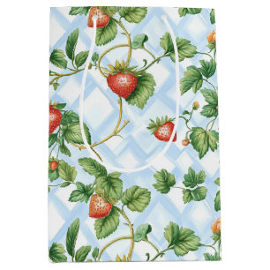 Sac Cadeau Moyen Motif de fraise et feuille de charme - Vintage