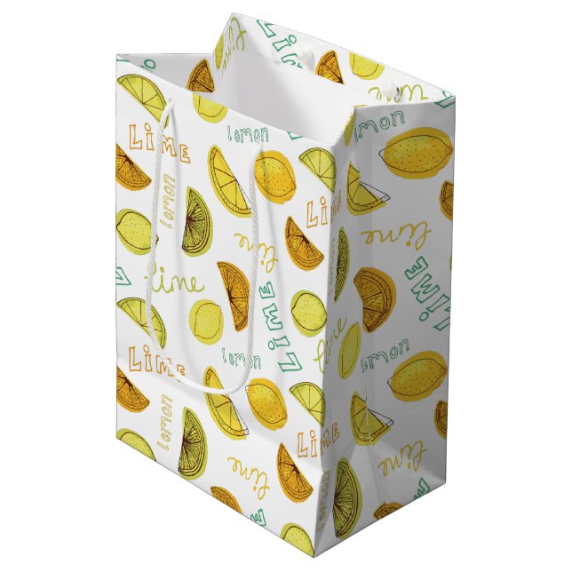 Sac Cadeau Moyen Motif de fruits de citron et de lime (Devant Angle)