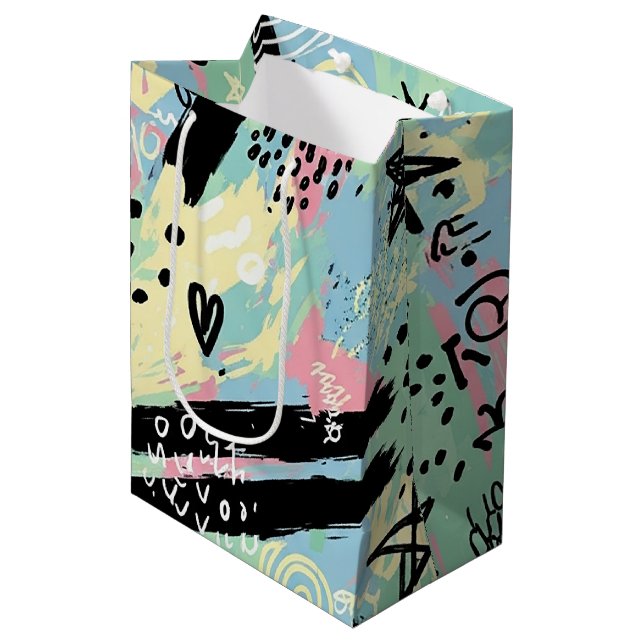 Sac Cadeau Moyen Motif de graffiti urbain coloré (12) (Devant Angle)