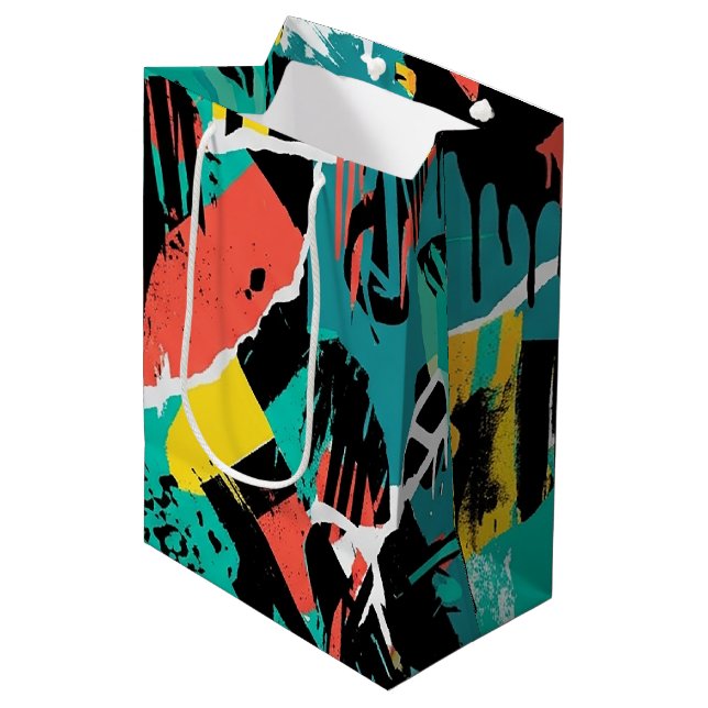 Sac Cadeau Moyen Motif de graffiti urbain coloré (13) (Devant Angle)
