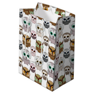 Sac Cadeau Moyen Motif de hiboux illustrés adorable