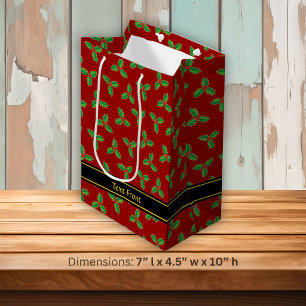 Sac Cadeau Moyen Motif de houx de Noël
