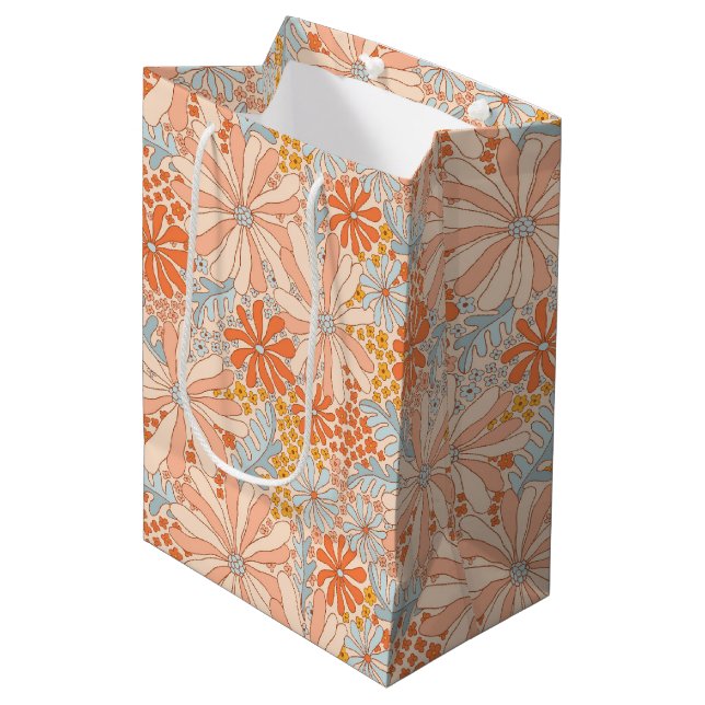 Sac Cadeau Moyen Motif de jardin à fleurs rétro (Devant Angle)