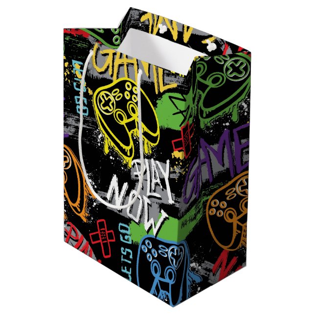 Sac Cadeau Moyen Motif de jeu néon graffiti (Dos Angle)