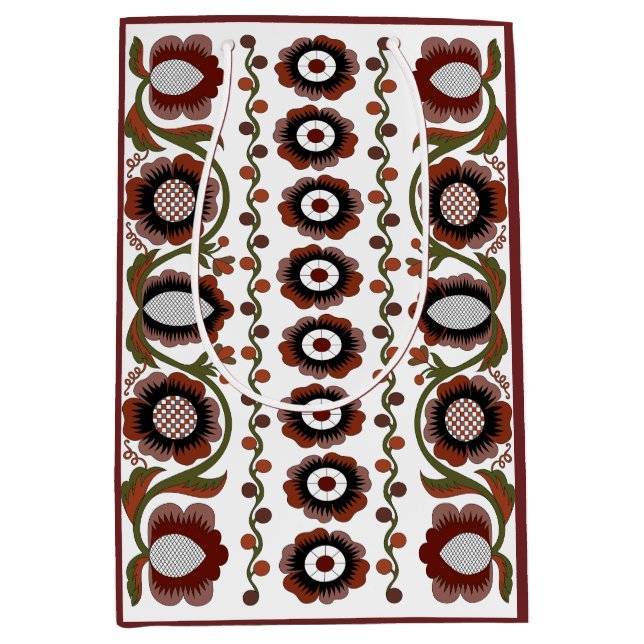 Sac Cadeau Moyen Motif de l'art folklorique estonien avec fleurs (Devant)