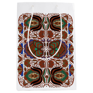 Sac Cadeau Moyen Motif de l'art populaire rustique estonien avec fl