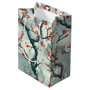 Sac Cadeau Moyen Motif de lavis à l'encre de prunier rouge et de sa
