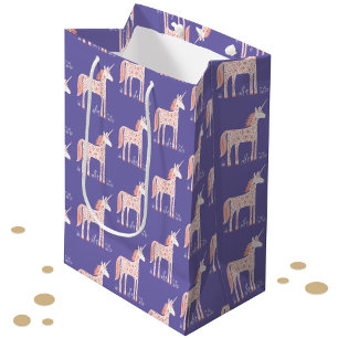 Sac Cadeau Moyen Motif de licorne magique violet