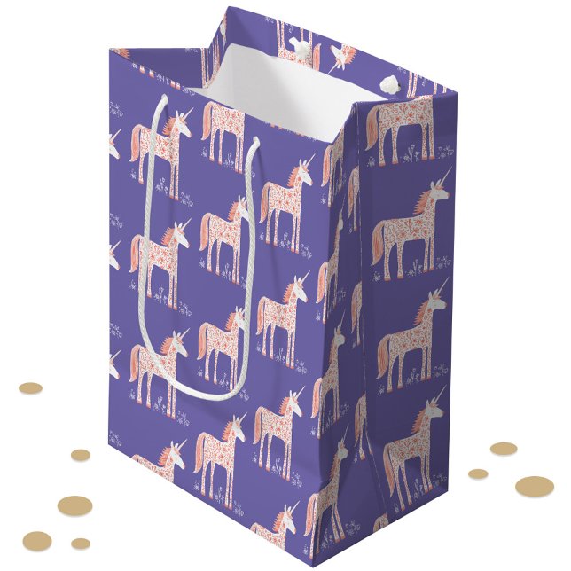 Sac Cadeau Moyen Motif de licorne magique violet (Magical Unicorn pattern pink and purple party gift bag)