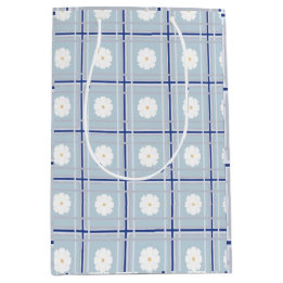 Sac Cadeau Moyen Motif de marguerite à carreaux bleus