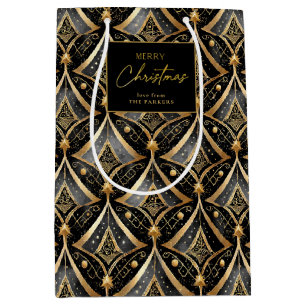 Sac Cadeau Moyen Motif de Noël en or noir #15 ID1009 Enveloppement